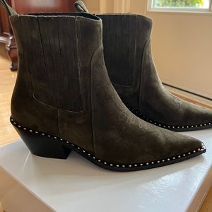 Anine Bing olive suede studded ankle boots